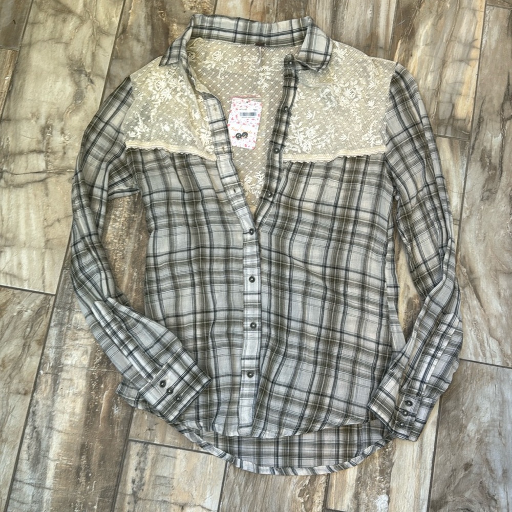 NWT Free People Plaid Button Down